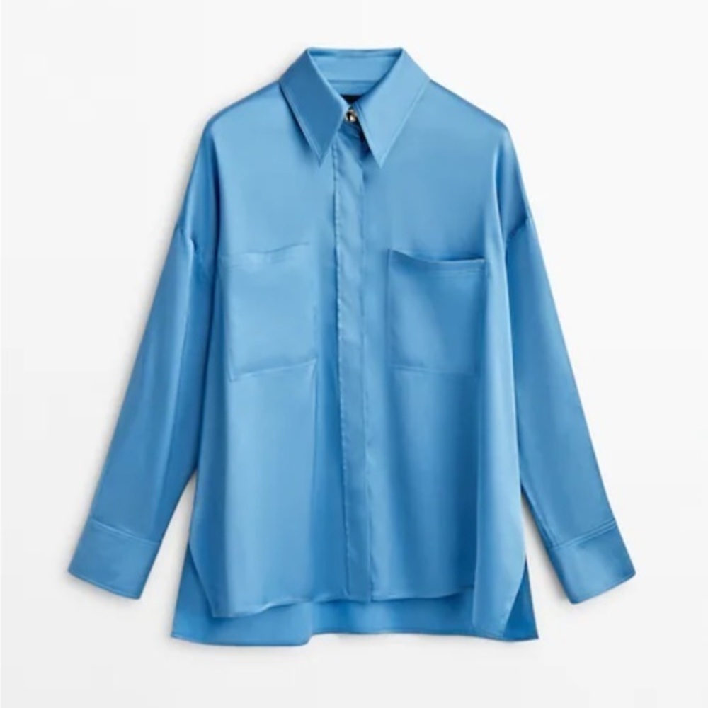 Massimo Dutti Blue Satin Blouse - Picture 3 of 11